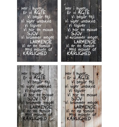 Skilt 112 - Her i huset (4 stk) assorteret baggrund
